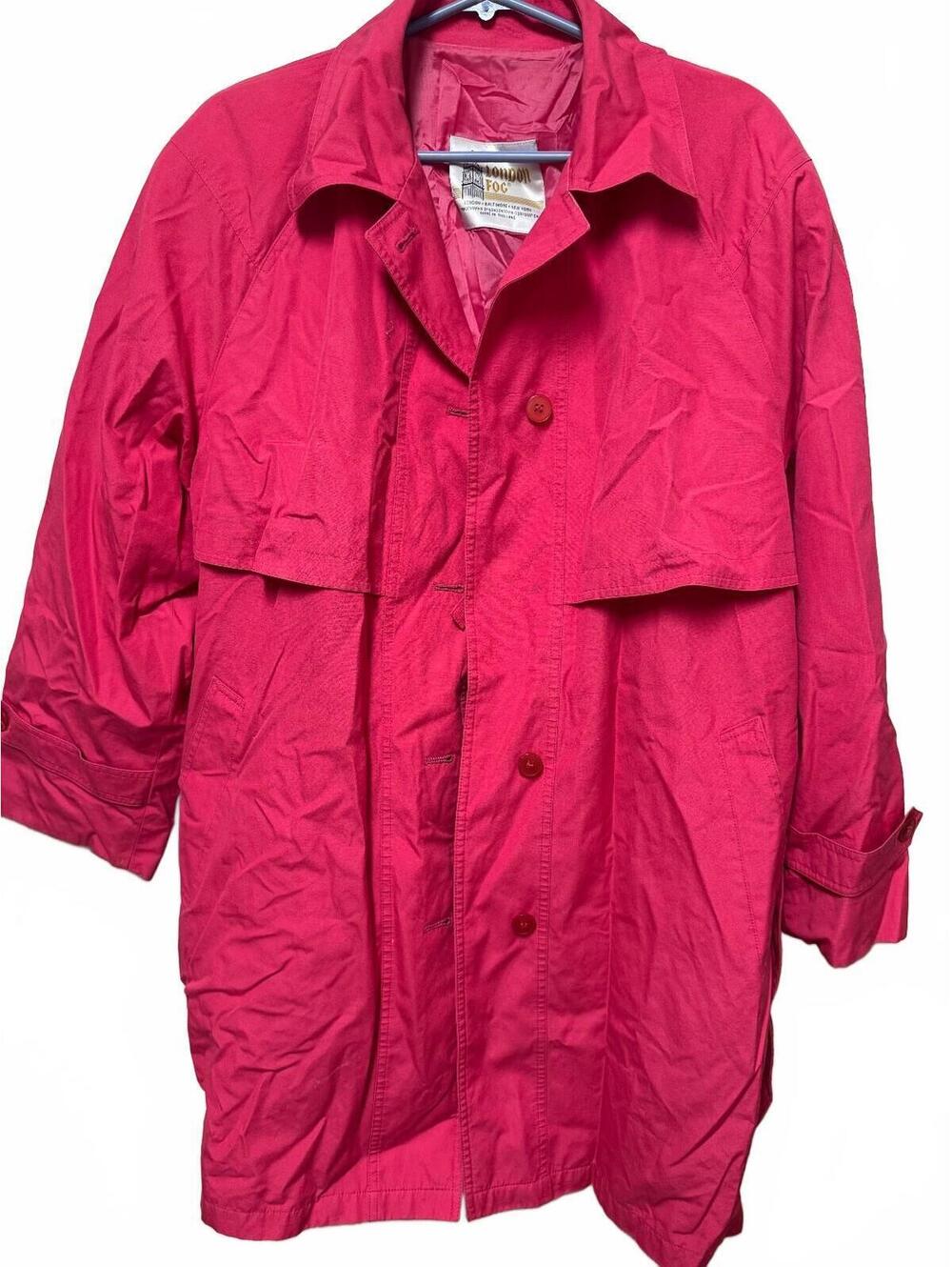 London Fog Women's Red Trench Raincoat Belted Size 16 Regular